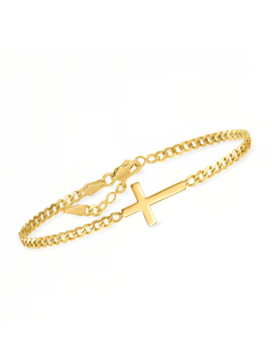 Cuban Curb Cross Bracelet (Gold)