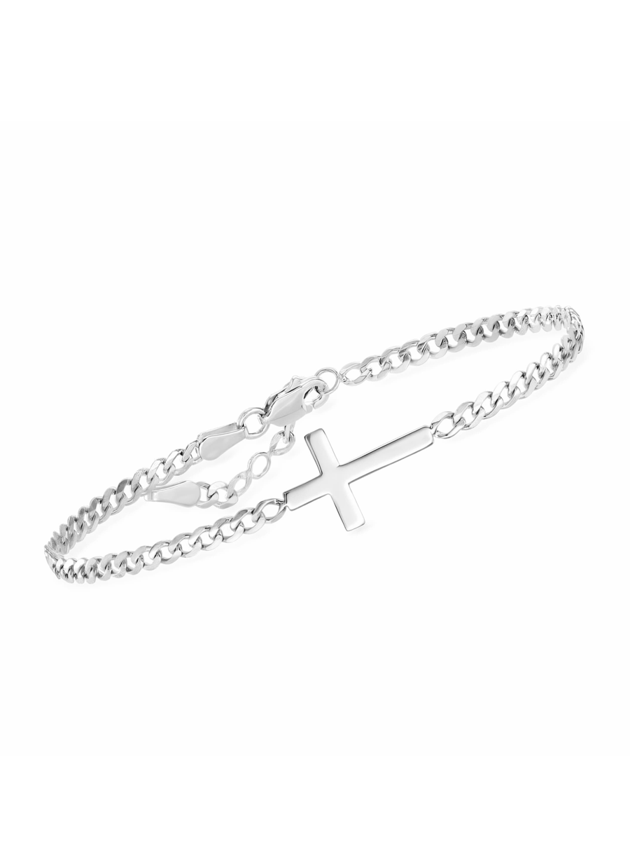 Cuban Curb Cross Bracelet (Silver)