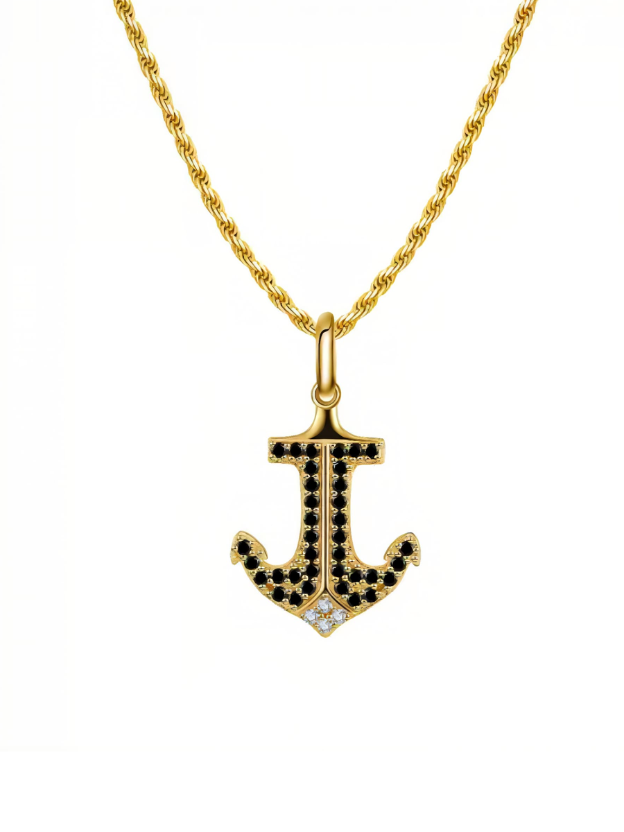 Stoned Anchor Pendant Necklace