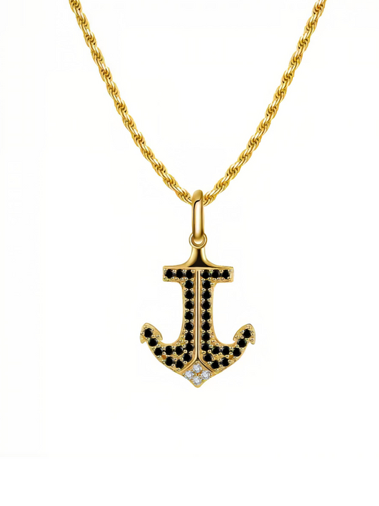 Stoned Anchor Pendant Necklace